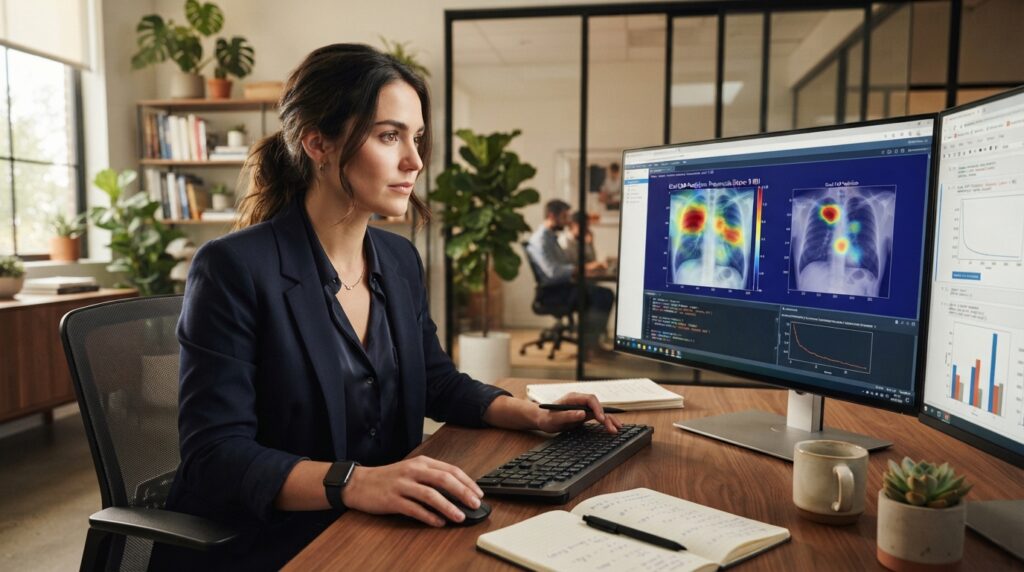 Analyst reviews an image prediction with Grad-CAM highlights Analyst reviews an image prediction with Grad-CAM highlights