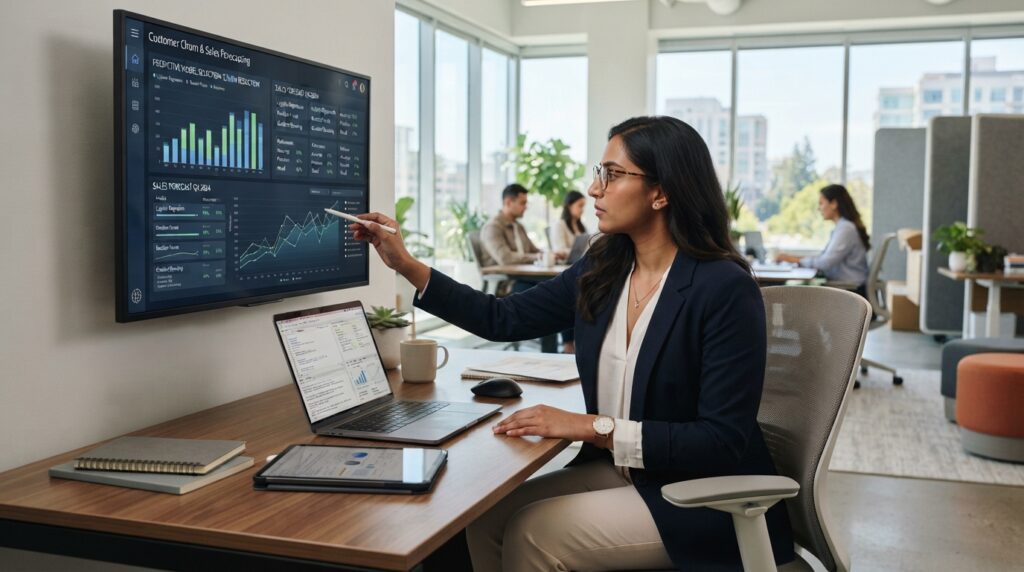 Analyst selects a model for customer churn and sales forecasting Analyst selects a model for customer churn and sales forecasting