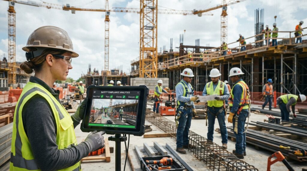 Computer vision checking safety gear at a construction site