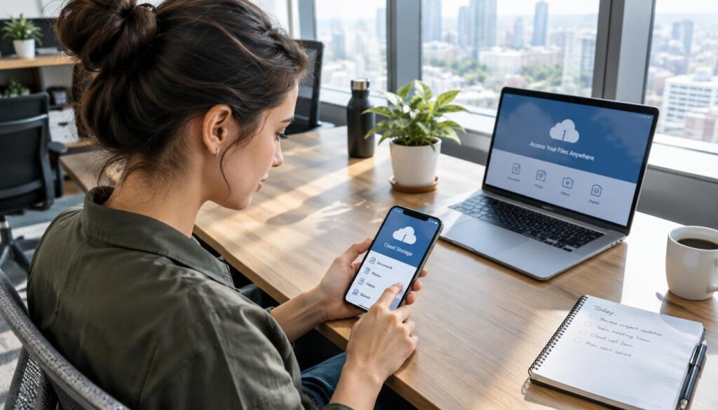 Employee accessing cloud software from a mobile device Employee accessing cloud software from a mobile device