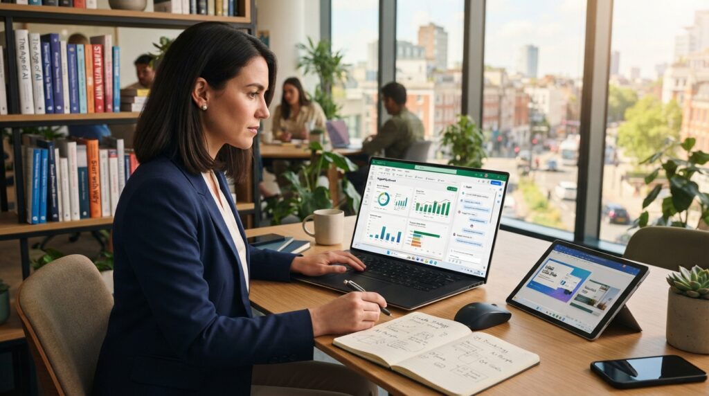 Microsoft 365 user studying prompts and generative AI training Microsoft 365 user studying prompts and generative AI training