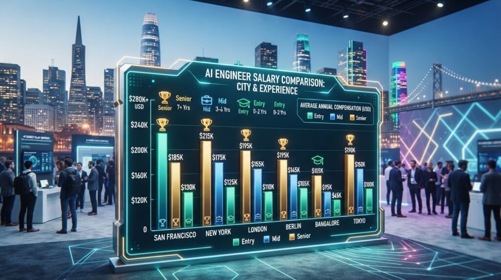Salary comparisons for AI engineers by city and experience Salary comparisons for AI engineers by city and experience