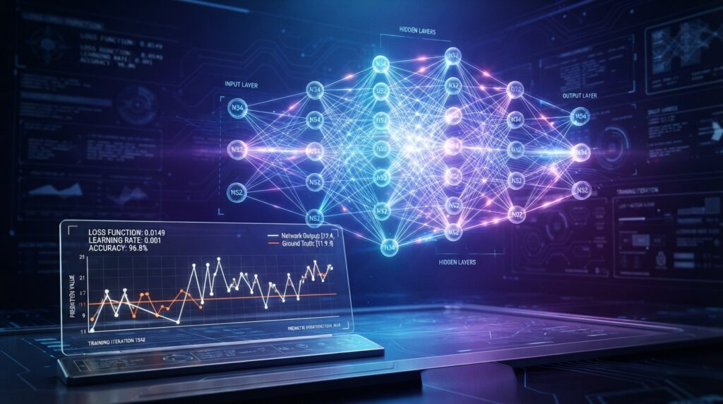 Training process compares a network prediction with its target